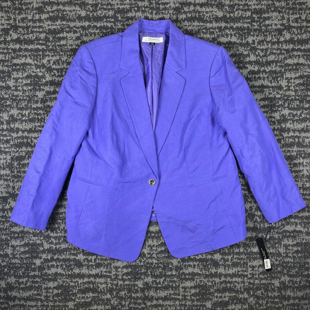 Tahari Blazer Womens 16W Purple Linen Blend Single Button Professional Carly